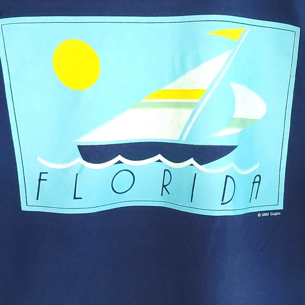 Vintage Florida Graphic T-Shirt Men's XL Navy Blue Hanes Beefy T Distressed - Picture 3 of 12